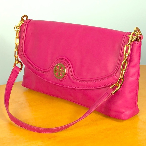 Tory Burch Handbags - Tory Burch 🌺Pink Leather Flap Shoulder Bag Clutch